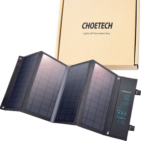 Choetech rozkładana ładowarka solarna słoneczna fotowoltaiczna 36W Quick Charge Power Delivery USB / USB Typ C (94 x 36 cm) szary (SC006)