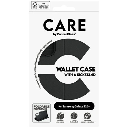 Etui CARE by PanzerGlass Feature Wallet Kickstand na Samsung Galaxy S25+  - czarne
