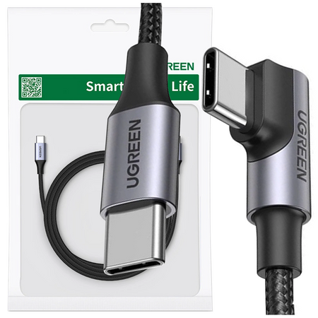 Kabel Ugreen US334 USB-C 2.0 (kątowy) / USB-C 2.0 (prosty) 100W PD 1 m - czarny