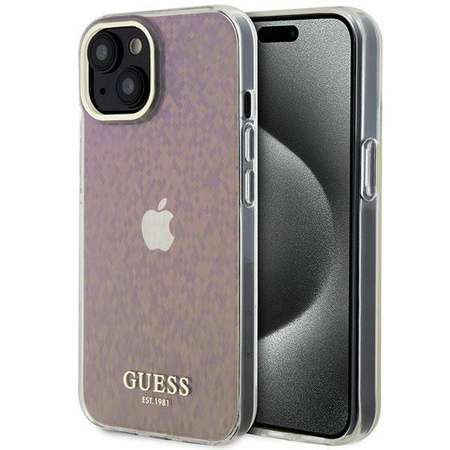 Guess GUHCP15SHDECMP iPhone 15 6.1" różowy/pink hardcase IML Faceted Mirror Disco Iridescent