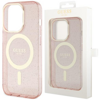 Etui Guess GUHMP14MHCMCGP na iPhone 14 Plus 6.7" - różowe Glitter Gold MagSafe