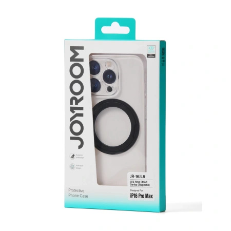 Etui Joyroom JR-16JL6 na iPhone 16 Pro Max ultracienkie kompatybilne z MagSafe z ringiem-podstawką 360° - czarne