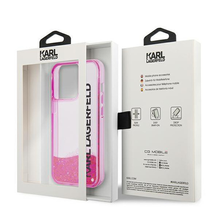 Etui Karl Lagerfeld KLHCP14LLCKVF na iPhone 14 Pro - różowe Liquid Glitter Elong
