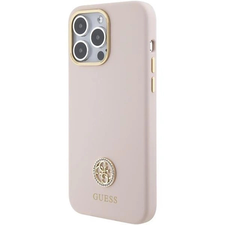 Etui Guess Silicone Logo Strass 4G do iPhone 15 Pro Max - różowe
