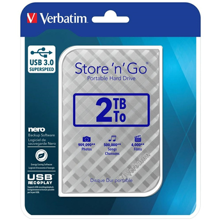 Dysk zewnętrzny Verbatim Store n Go USB  3.0 HDD 2TB srebrny 53198