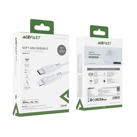 Acefast kabel MFI USB Typ C - Lightning 1,2m, 30W, 3A biały (C3-01 white)