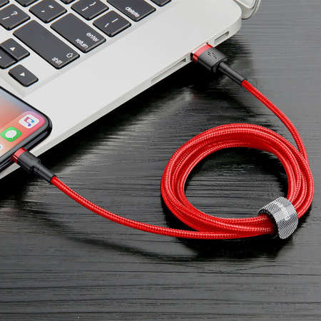 Baseus Cafule Cable wytrzymały nylonowy kabel przewód USB / Lightning QC3.0 2.4A 0,5M czerwony (CALKLF-A09)