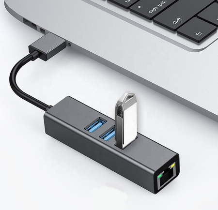 Adapter do komputera CO2, HUB 3.0 , 3 porty USB 3.0 Ethernet RJ45 Gigabit, dla Windows, MacOs, Linux 0113