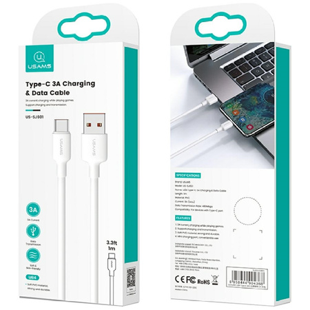 USAMS KABEL USB-C DO USB-A 3M 3A DO TELEFONÓW TABLETÓW SZYBKIE