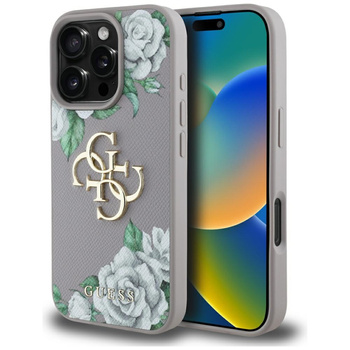 GUESS ETUI CASE 4G LOGO DO IPHONE 16 PRO GRAINED ROSES DOPASOWANIE I DESIGN