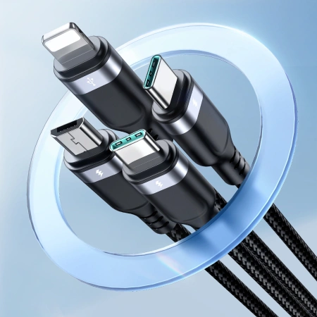 Kabel USB 4w1 USB-A - 2 x USB-C / Lightning / Micro do ładowania i transmisji danych 1.2m Joyroom S-1T4018A18 - czarny