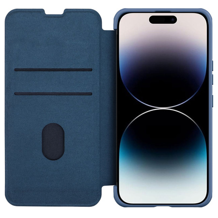 Nillkin Qin Cloth Pro Case etui do iPhone 14 Pro Max osłona na aparat kabura pokrowiec obudowa z klapką niebieski