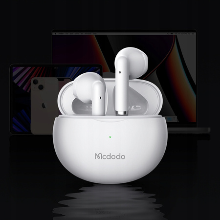 Słuchawki do telefonu Mcdodo, bezprzewodowe, douszne, z etui, Bluetooth 5, białe
