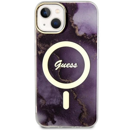 Etui Guess GUHMP14SHTMRSU na iPhone 14 purpurowy/purple hardcase Golden Marble MagSafe