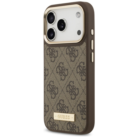 Etui Guess 4G Logo Plate MagSafe do iPhone 17 Pro brązowy