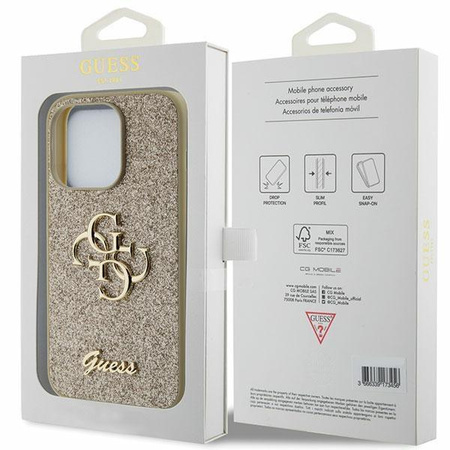 Etui Guess Glitter Script Big 4G na iPhone 15 Pro - złote