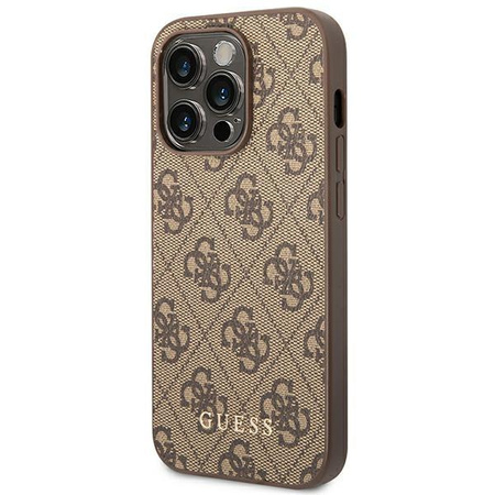 Guess GUHCP14LG4GFBR iPhone 14 Pro 6,1" brązowy/brown hard case 4G Metal Gold Logo
