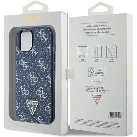 Etui Guess 4G Triangle Metal Logo na iPhone 15 Plus / 14 Plus - niebieskie
