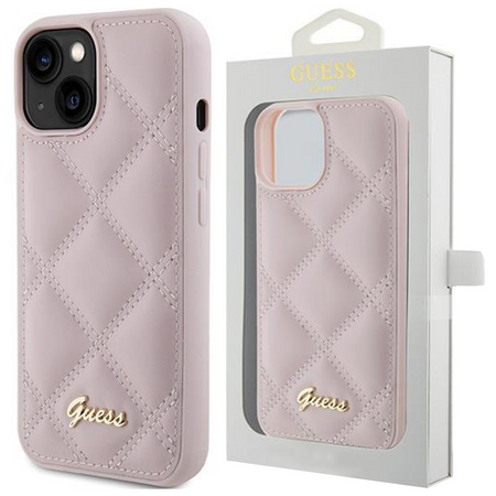 Etui Guess Quilted Metal Logo na iPhone 15 - różowe