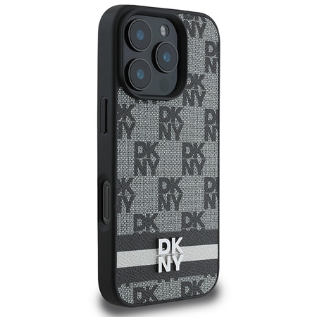 DKNY ETUI HARDCASE DO IPHONE 16 PRO 6.3 WZÓR W KRATKĘ Z PASKAMI DRUKOWANYMI