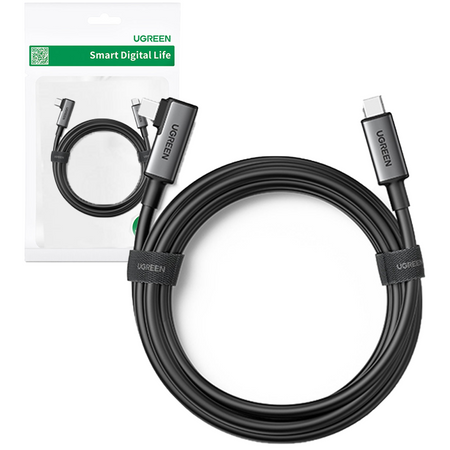 Ugreen kabel kątowy USB Typ C - USB Typ C do ładowania 60W / transmisji danych z obsługą gogli VR (np. Oculus Quest 2) 5m czarny (US551)