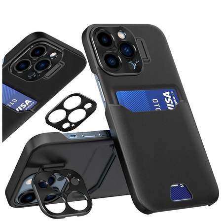 Leather Stand Case etui do iPhone 14 Pro pokrowiec portfel na kartę z podstawką czarne