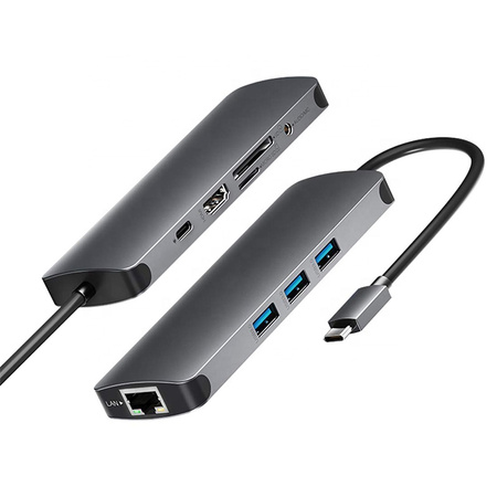 Adapter do laptopa CO2, Hub 9w1, USB-C, HDMI ,4K, karta SD , karta Micro SD, Ethernet Gigabit, Jack 3,5 mm, Space gray 0044