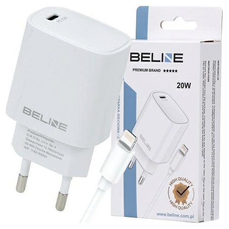 Beline Ład. siec. 1x USB-C 20W + kabellightning biała /white PD3.0 BLNCW20L