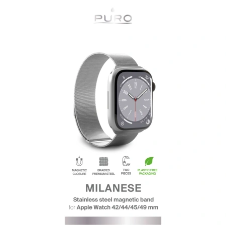 Pasek ze stali nierdzewnej Puro Milanese do Apple Watch 42 / 44 / 45 / 49 mm - srebrny