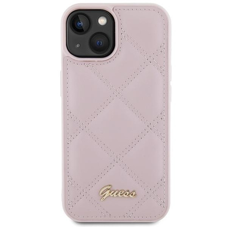 Etui Guess Quilted Metal Logo na iPhone 15 - różowe