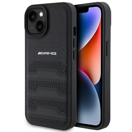 Etui AMG Leather Debossed Lines do iPhone 15 Plus - czarne