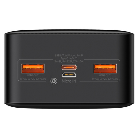 Baseus Bipow powerbank z szybkim ładowaniem 30000mAh 20W czarny (Overseas Edition) + kabel USB-A - Micro USB 0.25m czarny (PPBD050401)