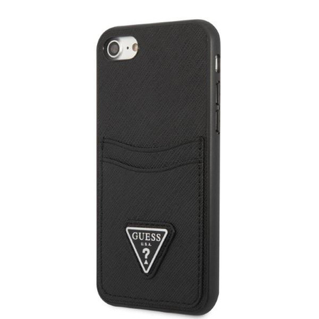 Etui Guess GUHCI8PSATPK na iPhone 7 / 8 / SE 2020 / SE 2022 hardcase - czarne Saffiano Triangle Logo Cardslot