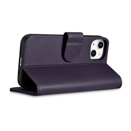 iCarer Wallet Case 2in1 etui iPhone 14 Plus skórzany pokrowiec z klapką Anti-RFID ciemnofioletowy (WMI14220727-DP)