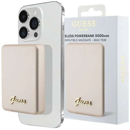 Powerbank indukcyjny Guess MagSafe Metal Script Logo 5W 3000mAh - złoty