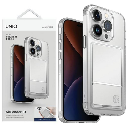 UNIQ etui Air Fender ID iPhone 15 Pro 6.1" nude transparent Cardslot