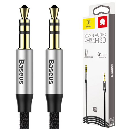 Baseus Yiven M30 kabel audio stereo AUX 3,5 mm męski mini jack 1,5m srebrno-czarny (CAM30-CS1)