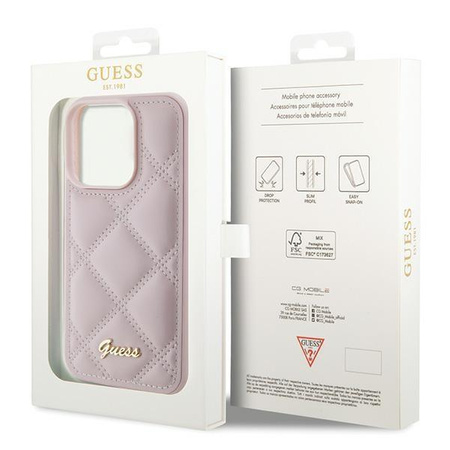 Etui Guess Quilted Metal Logo na iPhone 15 Pro Max - różowe