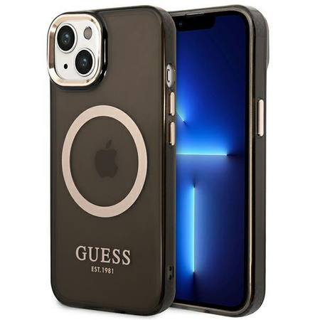 Guess GUHMP14SHTCMK iPhone 14 6,1" czarny/black hard case Gold Outline Translucent MagSafe