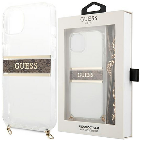 Guess GUHCP13SKC4GBGO iPhone 13 mini 5,4" Transparent hardcase 4G Brown Strap Gold Chain