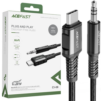 Acefast kabel audio USB Typ C - 3,5mm mini jack (męski) 1,2m, AUX czarny (C1-08 black)