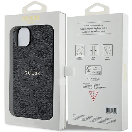 Etui Guess 4G Collection Leather Metal Logo MagSafe na iPhone 14 / 15 / 13 - czarne