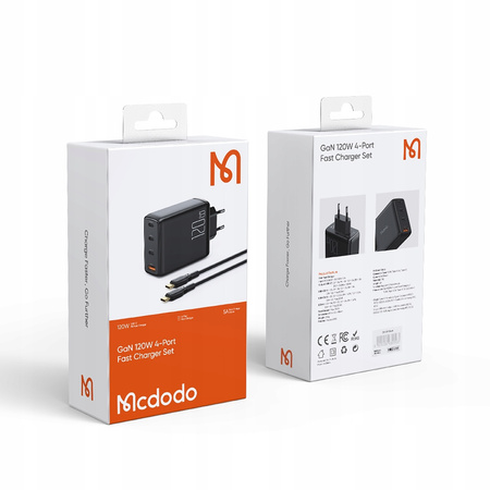 Ładowarka do telefonu, GaN, Fast, USB-C/ USB, 4 Porty, 120W, kabel USB-C, Mcdodo