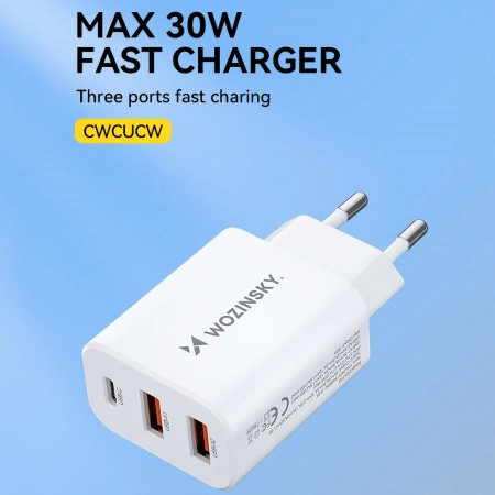 WOZINSKY ŁADOWARKA USB-C 30W 2 X USB-A DO TELEFONÓW I TABLETÓW Z FUNKCJĄ PD