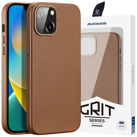 Dux Ducis Grit skórzane etui do iPhone 14 Plus elegancki pokrowiec ze sztucznej skóry (kompatybilne z MagSafe) brązowy