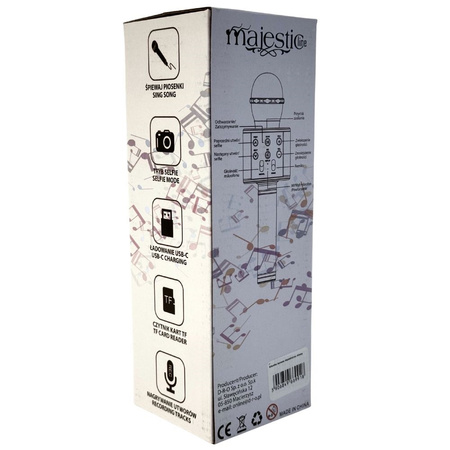 MAJESTICLINE MIKROFON KAROKE DO TELEFONU PODŁĄCZENIE BLUETOOTH RÓŻOWY