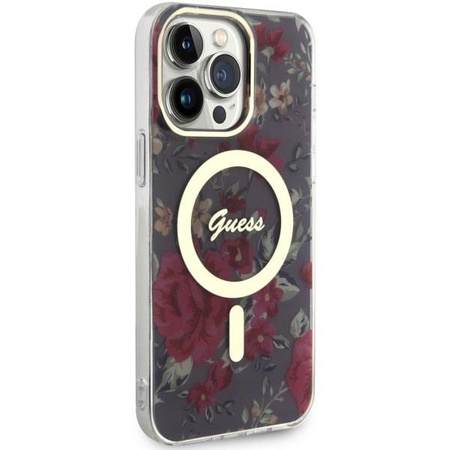 Etui Guess GUHMP14XHCFWSA na iPhone 14 Pro Max 6.7" zielony/khaki hardcase Flower MagSafe