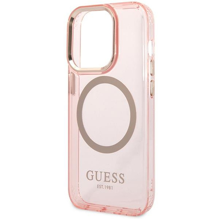 Etui Guess GUHMP14XHTCMP na iPhone 14 Pro Max - różowe Gold Outline Translucent MagSafe