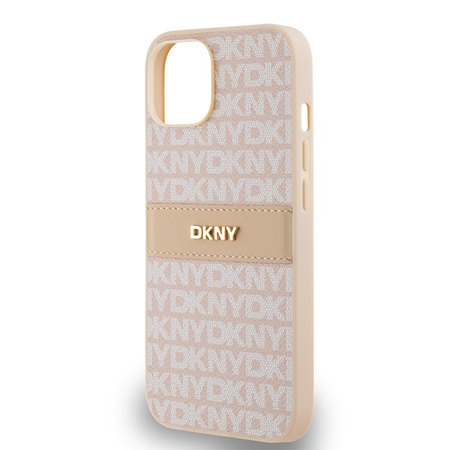 DKNY ETUI HARDCASE DO IPHONE 14 15 136.1 Z METALOWYM LOGO I SKÓRZANĄ STRIPĄ