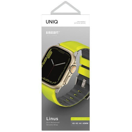Etui Uniq pasek Linus na Apple Watch 1/2/3/4/5/6/7/8/SE/SE2/Ultra 42/44/45/49mm Airosoft Silicone limonkowy/lime green